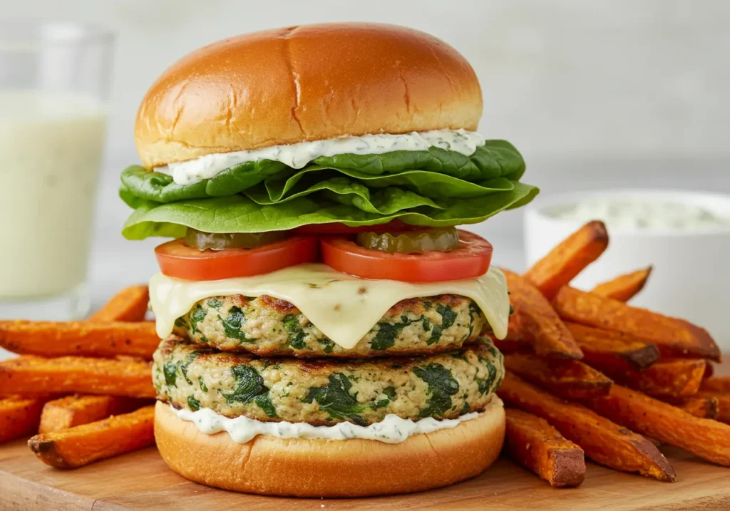 white cheddar and spinach chicken burgers