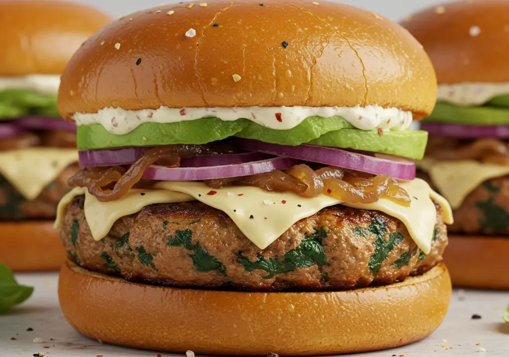 white cheddar and spinach chicken burgers
