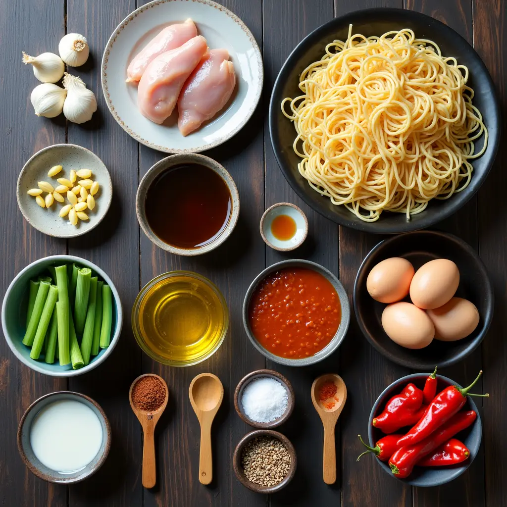 Fiery Chicken Ramen With Creamy Garlic Sauce
