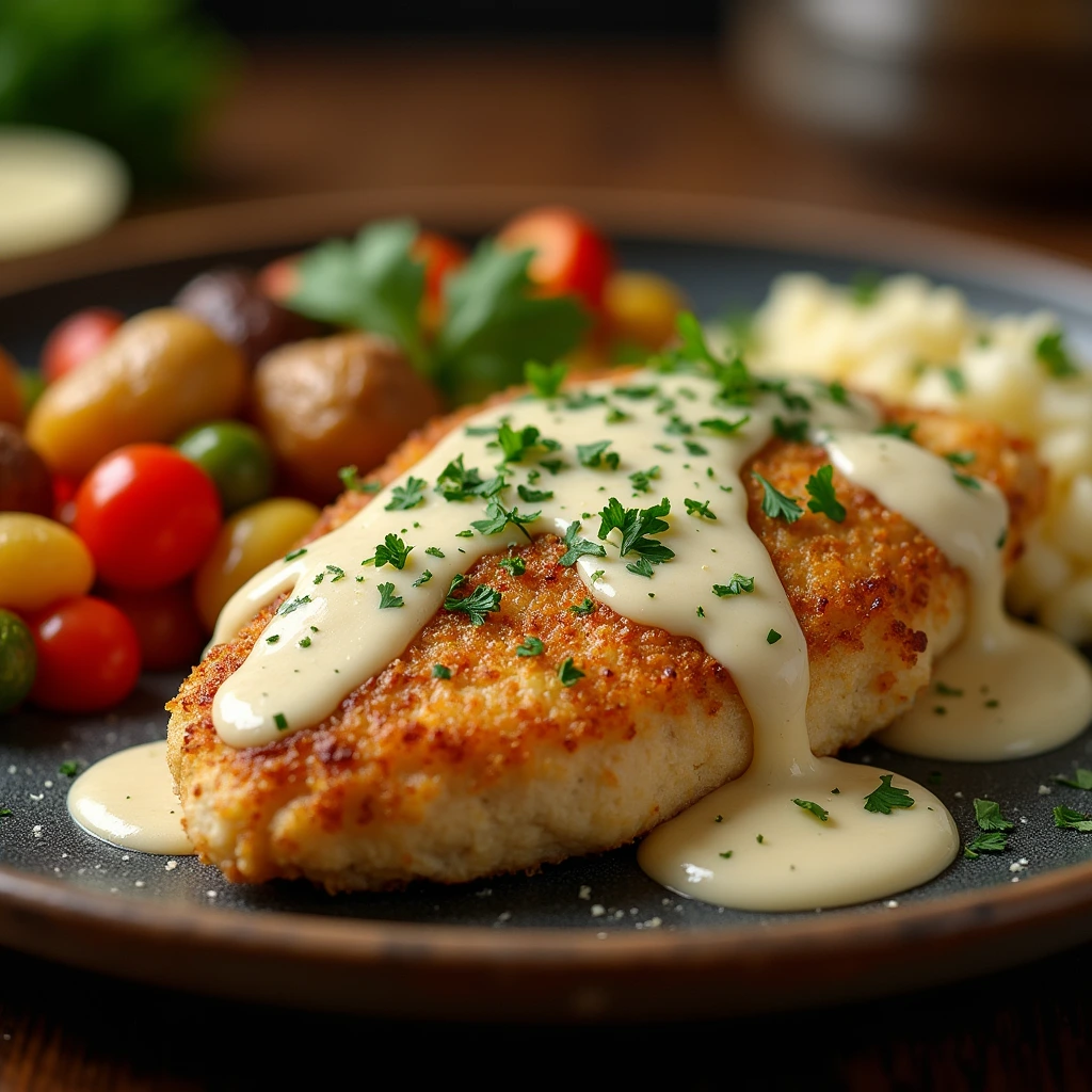 Crispy Parmesan Chicken with a Rich Garlic Sauce