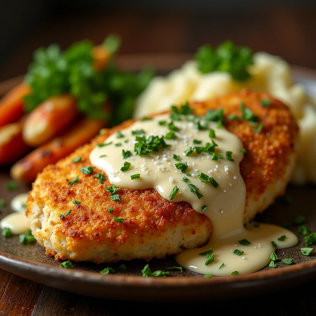 Crispy Parmesan Chicken with a Rich Garlic Sauce
