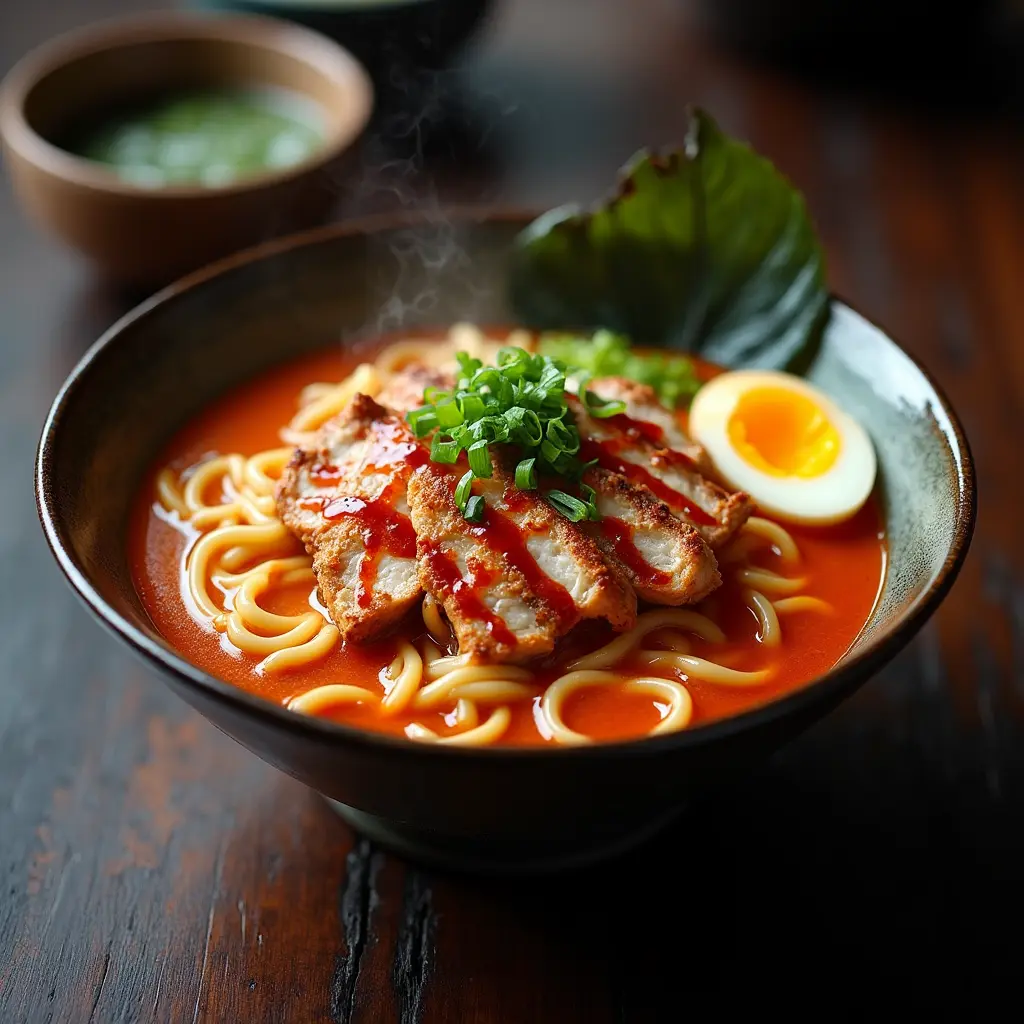 Fiery Chicken Ramen With Creamy Garlic Sauce