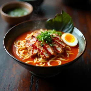 Fiery Chicken Ramen With Creamy Garlic Sauce