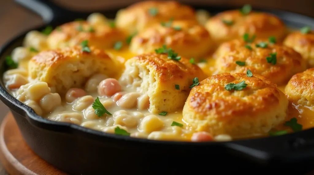 chicken pot pie with cheddar bay biscuits