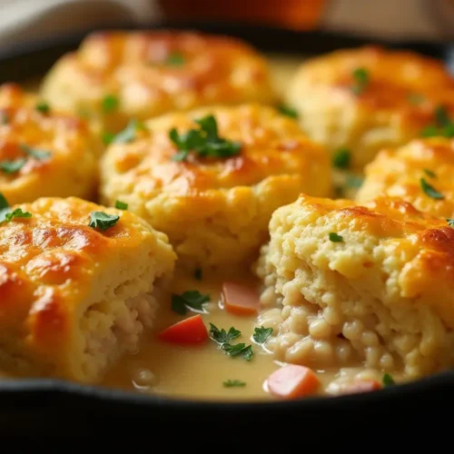 chicken pot pie with cheddar bay biscuits
