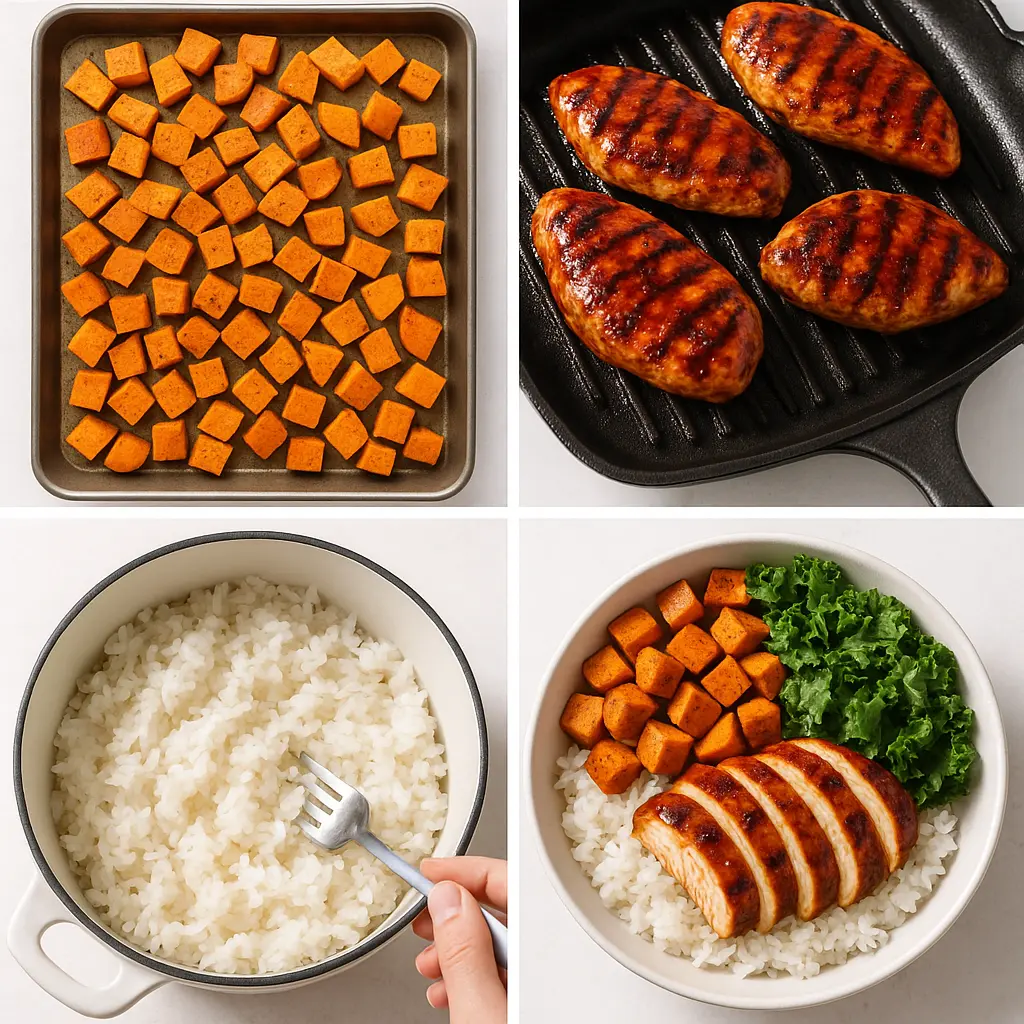 BBQ Chicken and Roasted Sweet Potato Bowls