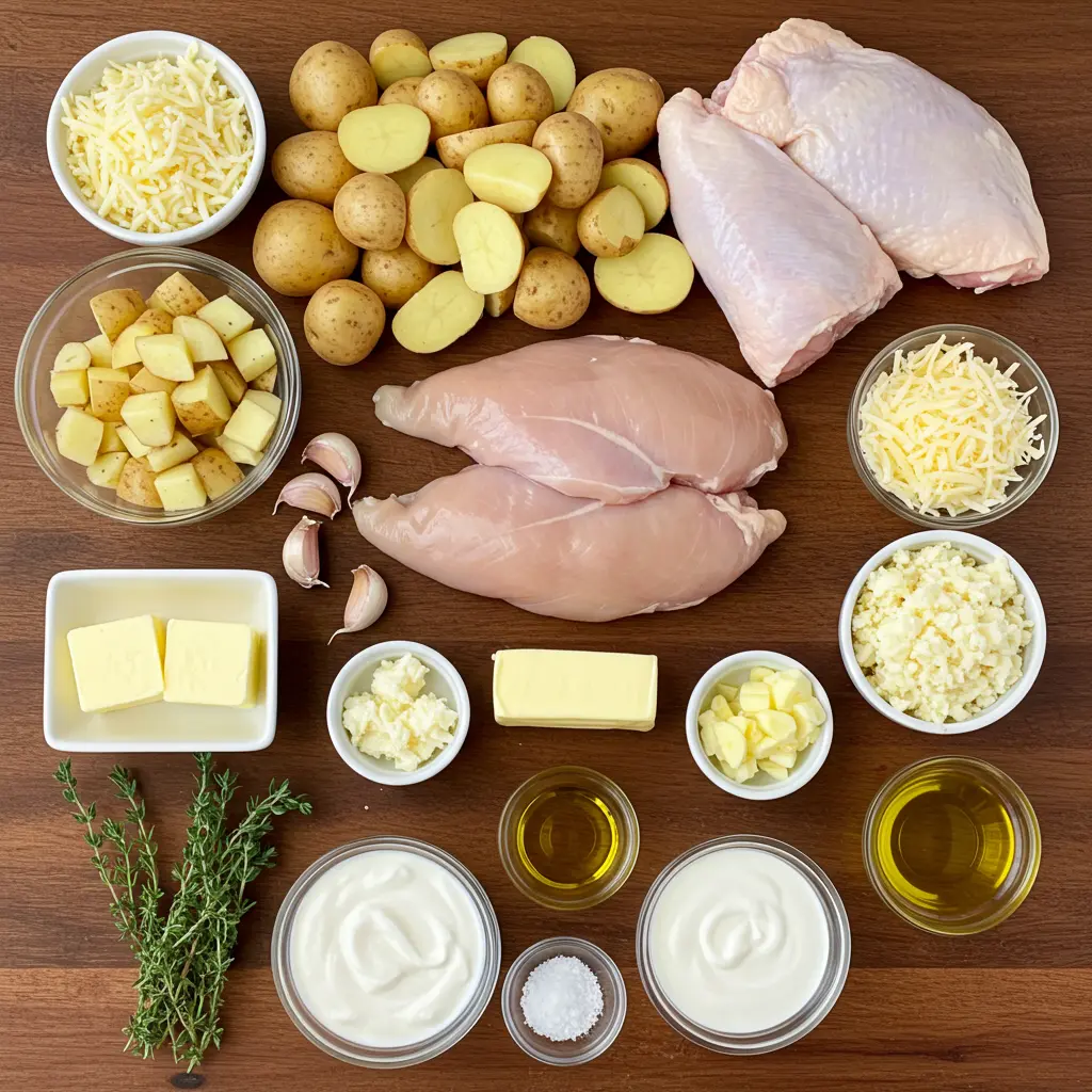 Cheesy Skillet Garlic Parmesan Chicken and Potatoes