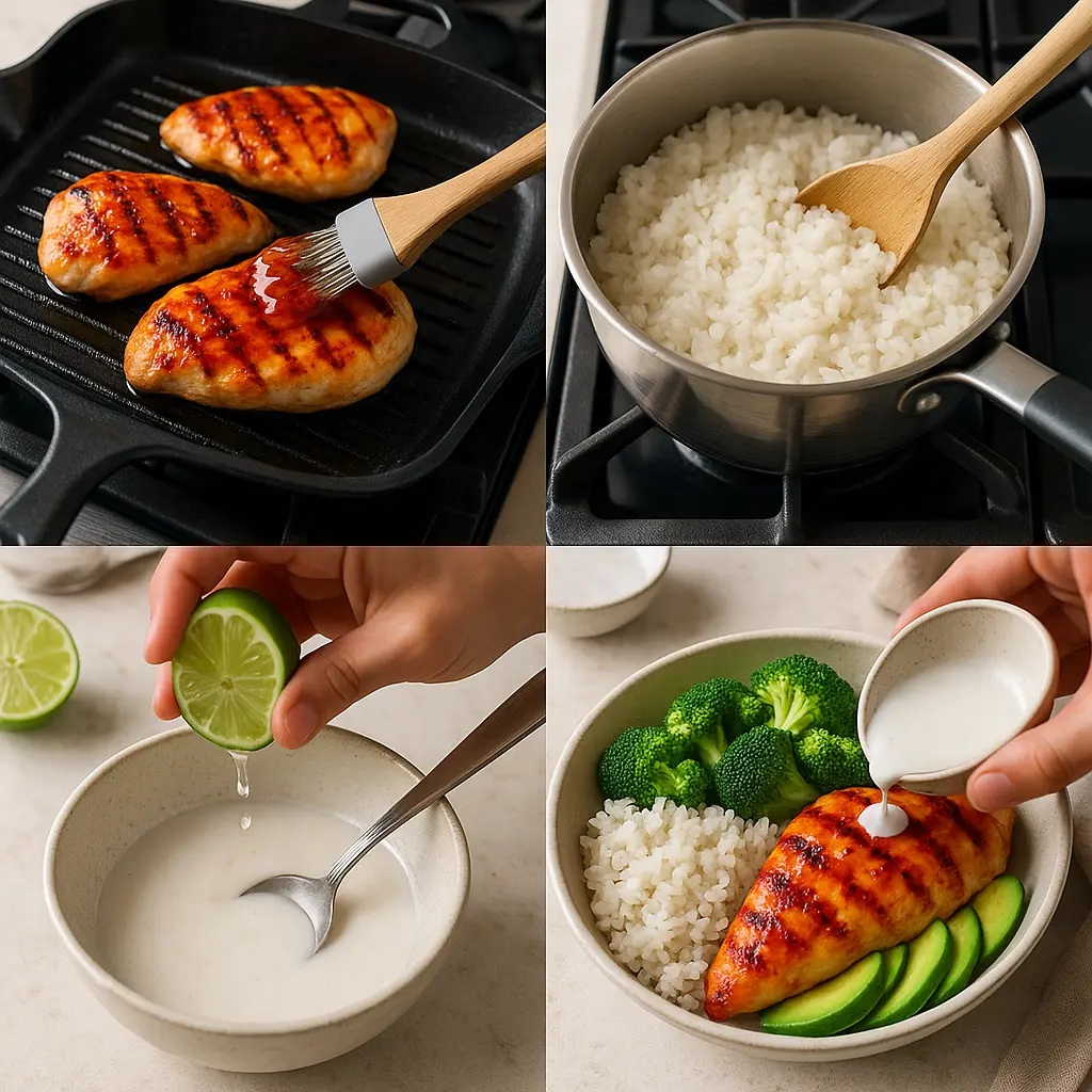 Sweet Chili Chicken Bowl With Coconut Lime Drizzle