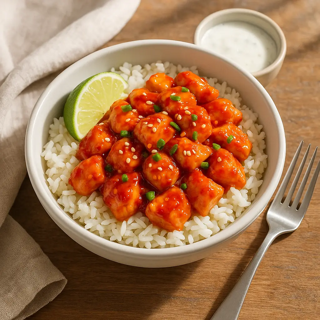 Sweet Chili Chicken Bowl With Coconut Lime Drizzle